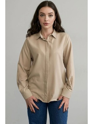 Madmext Bej Modern Kesim Kadın Gömlek MG2674