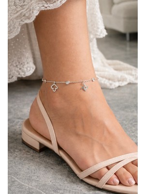 Miraç Gümüş Takı Atölyem 925 Ayar Gümüş Zirkon Taşlı Halhal . (Renk: Rose)