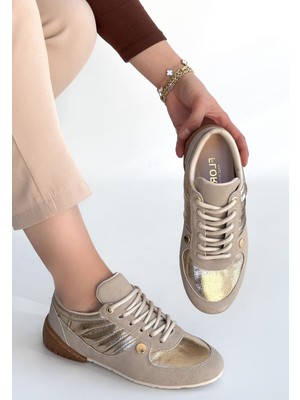 Zerenyus Jawen Premium Bej Nubuk Gold Spor Ayakkabı