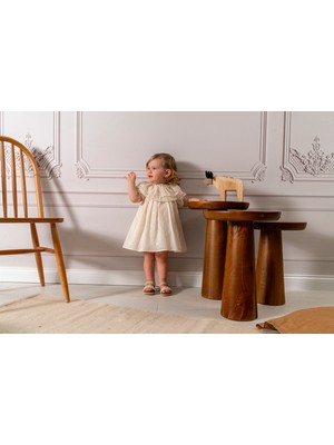 NoyNoy Baby Ekru Dantel Detaylı Nakışlı Bebek Elbisesi ve Saç Bandı Seti - Bebek Giyim Mevlüt Kıyafeti 9-36 Ay