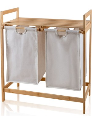 The Mia Bambu Kirli Sepeti 2 Bölmeli / Yıkanabilir Sepet