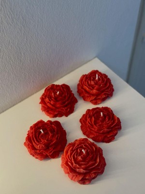 Kırmızı Şakayık 3’lü Dekoratif Mum Seti – El Yapımı Çiçek Mum