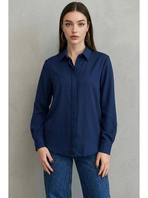 Madmext Lacivert Modern Kesim Kadın Gömlek MG2674