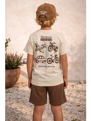 Monila Erkek Çocuk Pamuklu Sırtı Baskılı Cep Detaylı T-Shirt ve Şort Alt Üst Takım