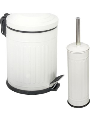 Eforeca Vintage 2'li Banyo Seti Beyaz 5 lt Galvaniz Üzeri Fırın Boyalı Estetik Tasarım