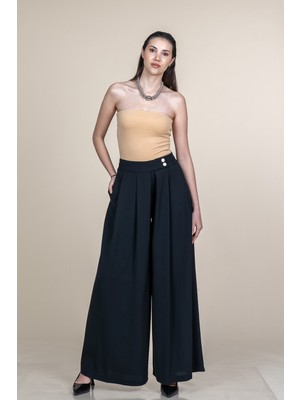 MissVina Yüksek Bel Bol Paça Pileli Kumaş Pantolon 30367