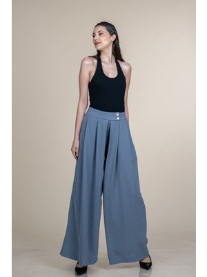 MissVina Yüksek Bel Bol Paça Pileli Kumaş Pantolon 30367