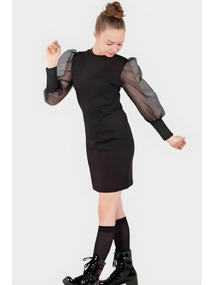 Modanino Kız Çocuk Kolları Tüllü Elbise 9-15 Yaş 12564