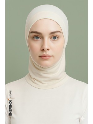 NF ND ENEFENDİ Boyunluklu Spor Bone | Krem Tesettür Hijab • Geçmeli Hazır Bone • Rahat ve Şık Penye Kullanım