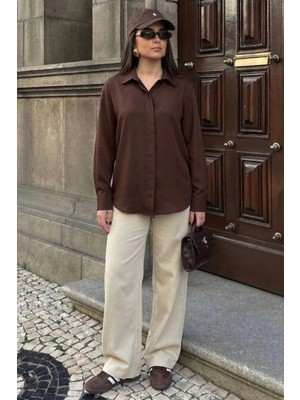Madmext Kahverengi Modern Kesim Kadın Gömlek MG2674