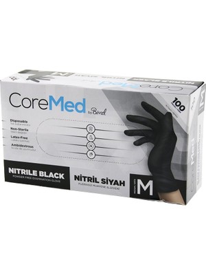 Balkan Grup M Beden Siyah Pudrasız Nitril Muayene Eldiveni  100LÜ (5067)