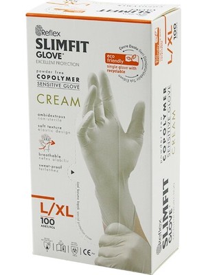 Balkan Grup Reflex Slimfit Glove KOD-028 L-Xl Krem Pudrasız Muayene Eldiven 100LÜ (5067)