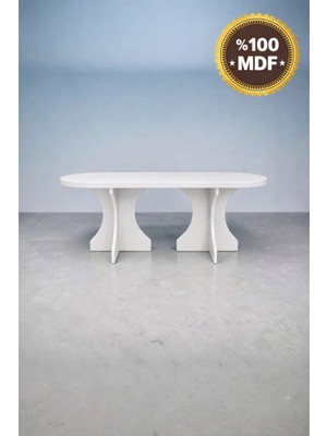 Mobilyacın Oval Salon Yemek Masası Kemer Ayak 36MM Kalın Kenarlı 160X90 -Beyaz