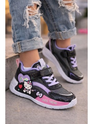 Cozi Company Tam Ortopedik Hafif ve Rahat Hello Kitty Desenli Çocuk Spor Ayakkabı Siyah