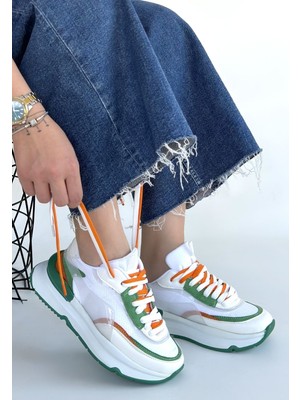 Zerenyus Alehi Premium Beyaz Yeşil Çift Bağcıklı Kadın Sneaker