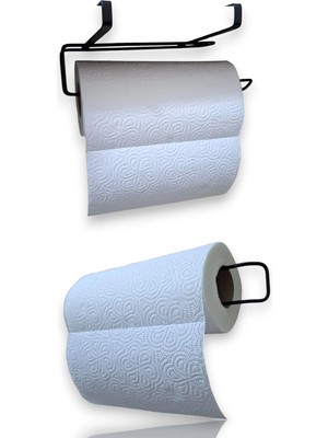 Dolap Kapağı Altı Kağıt Havlu Askısı - Delmesiz Vidalamasız Siyah Metal Düzenleyici