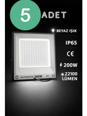Kondel Aydınlatma 5 Adet Erkled 200W LED Projektör Beyaz Işık IP65 22100 Lümen Dış Mekan Aydınlatma