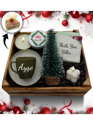As Gift Kasa Içerisinde Çam Ağacı  & Haki Fincan & Metal Kutulu Mum & Bubble Mum Hediye Seti