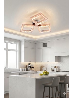 Lzy Avize Store Kristal Kare Plafonyer 3’lü Gold Avize 3 Renkli – Salon, Yemek Masası, Mutfak, Antre ve Çocuk Odası Aydınlatma