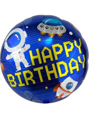 Parti Pera Uzay Galaksi Temalı Happy Birthday Yazılı Folyo Balon 18 Inç 45 cm