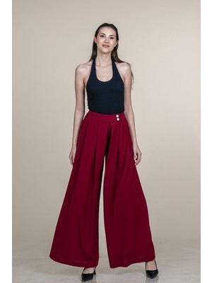 MissVina Yüksek Bel Bol Paça Pileli Kumaş Pantolon 30367