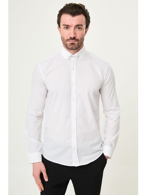 MCR Düz Slim Fit Yaka Iğneli Erkek Gömlek