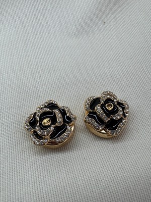 Taşlı Çiçek Siyah Cufflink (Düğme Broşu)