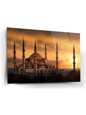 Shiny Art Gün Batımında Sultanahmet Camii Cam Tablo - ISL249