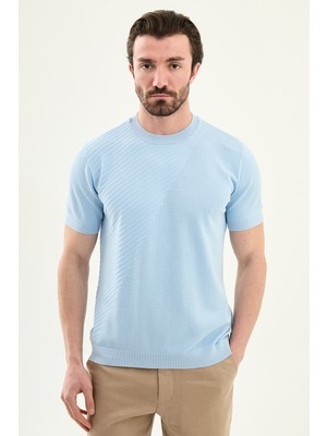 MCR Parçalı Slim Fit Bisiklet Yaka Erkek Triko T-Shirt