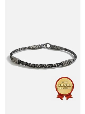 Meks Jewels 925 Ayar Gümüş Kazaz El Işi Siyah Oksitli Sarmal Erkek Bilekliği