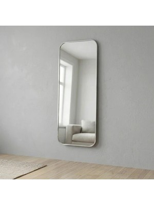 Aypars Atölye Modern Yuvarlatılmış Köşeli Boy Aynası 40X120 cm – Minimalist Ince Gümüş Çerçeveli Dekoratif Duvar Aynası