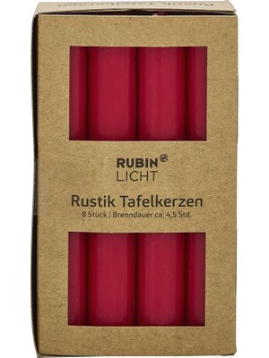 Rubin Licht Rustik Çubuk Mum Kırmızı 8'li