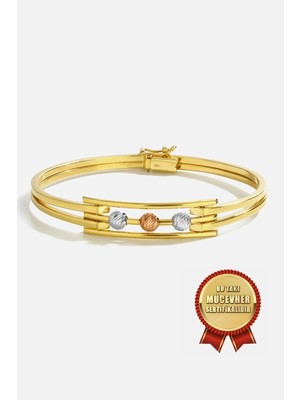 Meks Jewels 925 Ayar Gümüş Mikron Altın Kaplama Kaburga Kadın Bileklik