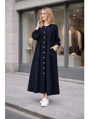 Barbora Günlük Keten Büzgülü Gömlek Elbise