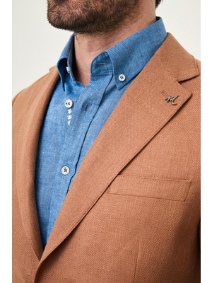 MCR Desenli Slim Fit Mono Yaka Keten Erkek Ceket