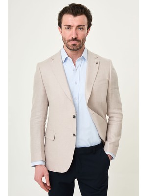 MCR Desenli Slim Fit Mono Yaka Keten Erkek Ceket