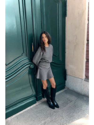 Allbucks Zara, Yumuşak Drapeli Uzun Kollu Mini Elbise ABZRA3789