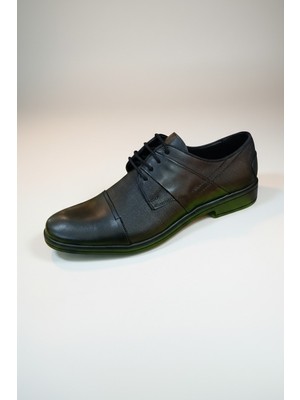 Modayak Ata Poli Taban Bağcıklı Siyah Hakiki Deri Ayakkabı