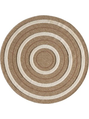 Seyran Halı 675 Taba Royalty Yuvarlak Jüt Halı – Kabartma Desenli Doğal Üstü Tüylü Halı