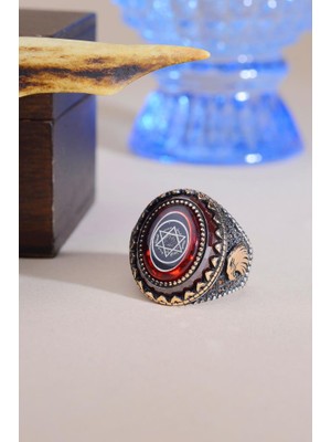 Innuendo Jewelry 925 Ayar Gümüş Hz Süleyman Mührü Işlemeli Kartal Detaylı Erkek Yüzük