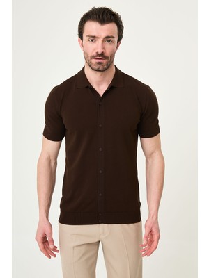 MCR Düz Slim Fit Kısa Kollu Erkek Triko Gömlek