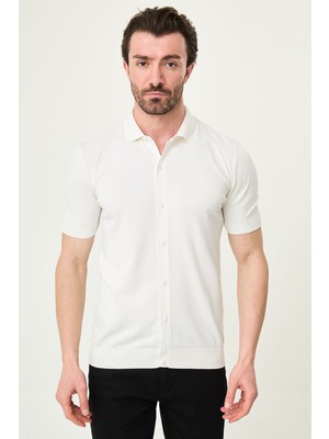 MCR Düz Slim Fit Kısa Kollu Erkek Triko Gömlek