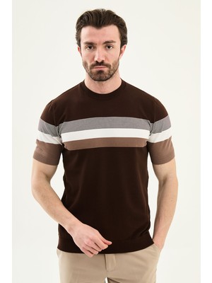 MCR Çizgili Slim Fit Bisiklet Yaka Erkek Triko T-Shirt