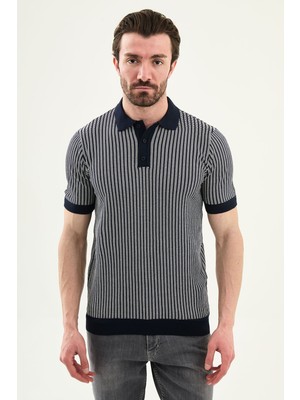 MCR Çizgili Slim Fit Polo Yaka Erkek Triko T-Shirt