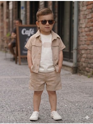 Titimix Erkek Çocuk Kamuflaj Nakış Ceket T-Shirt Şort Takım