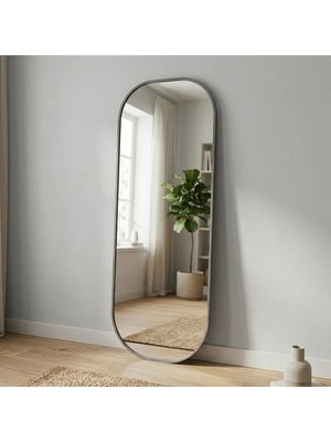 Aypars Atölye Modern Oval Boy Aynası 40X120 cm – Yuvarlak Hatlı Minimalist Gri Dekoratif Duvar Aynası 2026 Trend