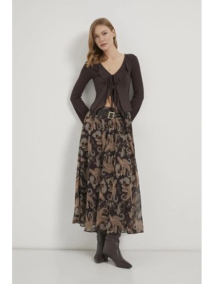 Shopping Shop Kemerli Kloş Şifon Etek Hardal