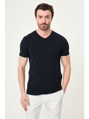 MCR Düz Super Slim Fit V Yaka Basic Erkek T-Shirt