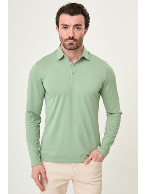 MCR Düz Slim Fit Uzun Kollu Polo Yaka Erkek T-Shirt