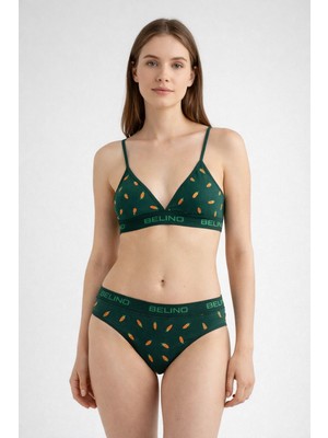 Belinoplus Desenli Kadın Slip Külot ve Destekleyici Pedli Bralet Takım- Carrot Charm
